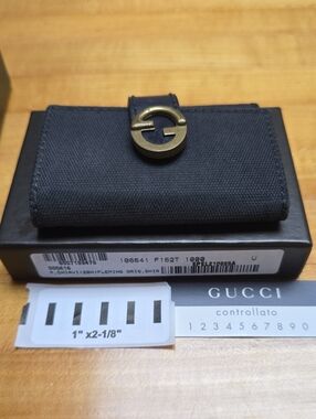 Gucci Black Canvas Key Holder with Brass GG Emblem